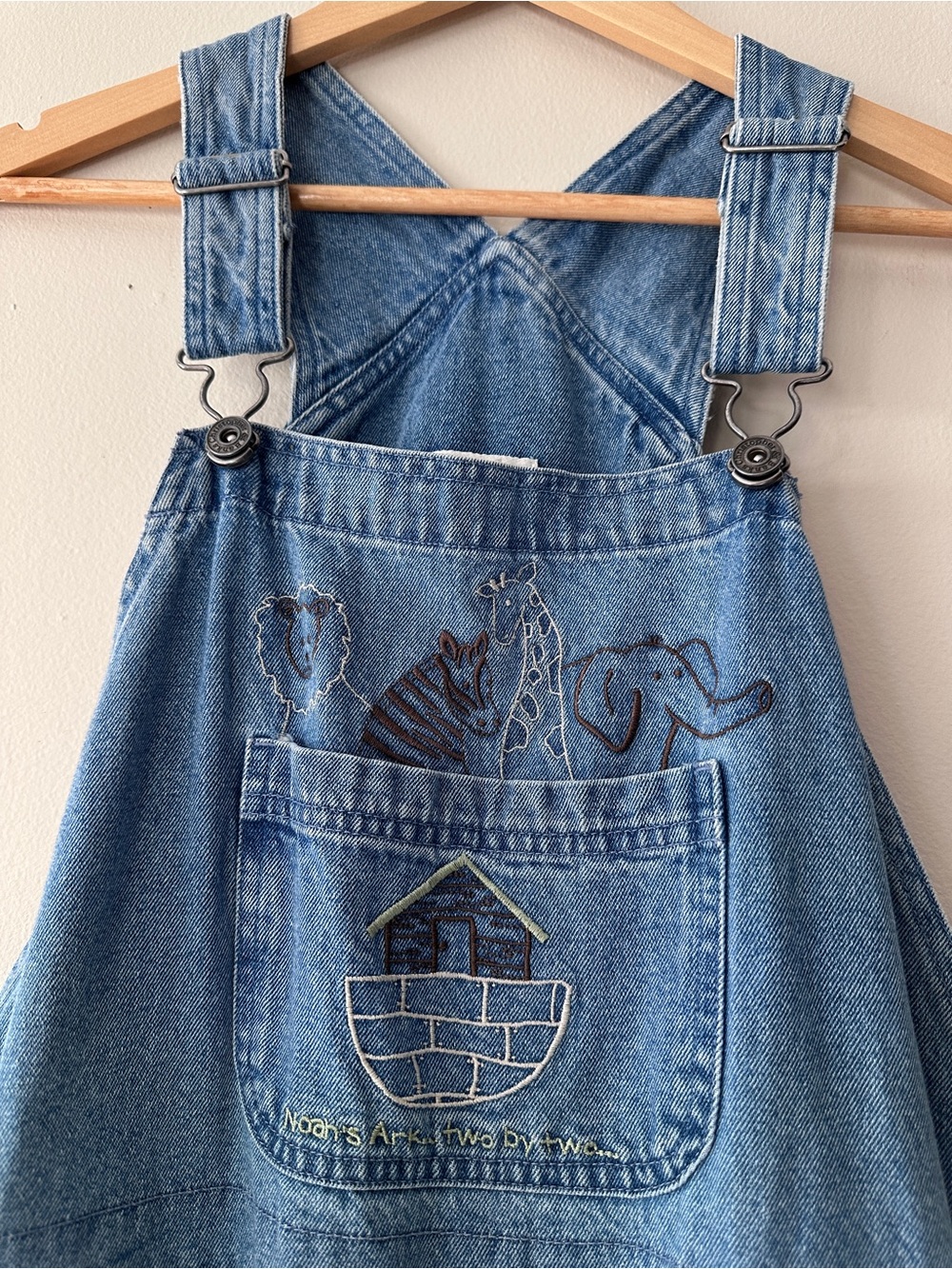 Vtg 90s Christopher Banks Noahs Ark Embroidered Denim Overalls Jumper Medium M - Picture 4 of 11